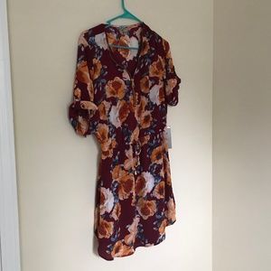 J For Justify Red Floral Zip Front Dress Size L